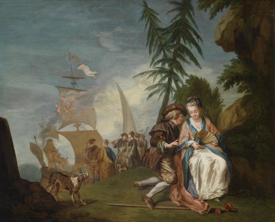 Ein galantes Paar vor der Einschiffung nach Kythera von Circle of Jean Baptiste Le Prince
